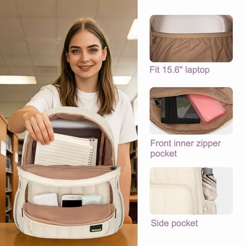 Goloni Puffer Laptop Backpack for Women, 14.7 Inch Waterproof Quilted Backpack,Lightweight Travel Daypack, Casual Laptop Bag,White - color: White