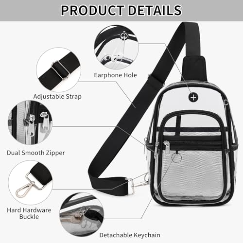MOONBABY Clear Bag for Stadium Events, Clear Backpack Purse for Women Waterproof TPU Crossbody Fanny Pack | for Stadium Events - color: Transparent Black
