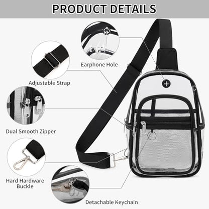 MOONBABY Clear Bag for Stadium Events, Clear Backpack Purse for Women Waterproof TPU Crossbody Fanny Pack | for Stadium Events - color: Transparent Black