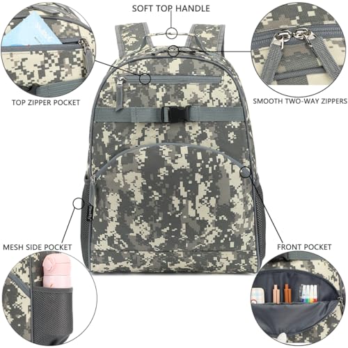 FlowFly Kids Backpack for Toddler Boys Girls, Simple Lightweight Bookbag for Daycare Kindergarten Elementary School Travel, Small Modern Bag (Large), Digital Camo - color: Digital Camo, style: Kids Large: 17l