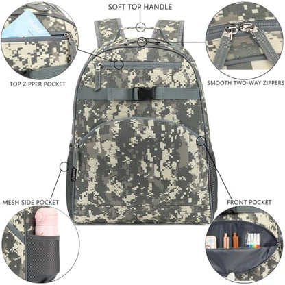 FlowFly Kids Backpack for Toddler Boys Girls, Simple Lightweight Bookbag for Daycare Kindergarten Elementary School Travel, Small Modern Bag (Large), Digital Camo - color: Digital Camo, style: Kids Large: 17l