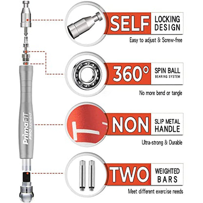 PrimaFIT Jump Rope Pro Speed Skipping Rope Adjustable Adult Jumping Rope Weighted Aluminium Handles for Double Dutch Boxing Workout Crossfit Exercise Fitness Spare Cable Weights Protectors Carry Bag - color: Silver
