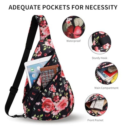 HUA ANGEL Crossbody Sling Bag for Men & Women Lightweight Waterproof Chest Shoulder Bag for Travel Hiking & Everyday Use - color: W-red Flower