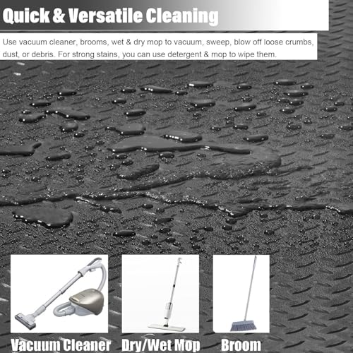 Heavy Duty Diamond-Plate Rubber Flooring Roll 4x8 FT, Multi-Purpose Waterproof Anti-Slip Floor Mat, Easy to Clean Under Equipment, Mats for Garage, Gym, Stable, Basement, Kennel - size: 4 ft x 8 ft x 0.1 in