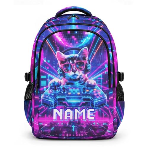 Personalized Backpacks Boys Backpack for Kids Teen Gaming Lovers, Funny Large Custom Cat Bookbag for Students Travel Camping Primary Middle - color: Pink