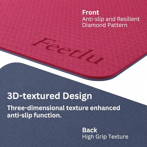 Extra Thick Yoga Mat with Carry Strap, 10mm Non-Slip Exercise Mat, 72 x 24 Inch Cushioned Workout Mat for Yoga, Pilates, Stretching & Floor Exercises - color: Pink & Gray