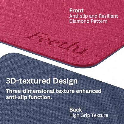 Extra Thick Yoga Mat with Carry Strap, 10mm Non-Slip Exercise Mat, 72 x 24 Inch Cushioned Workout Mat for Yoga, Pilates, Stretching & Floor Exercises - color: Pink & Gray