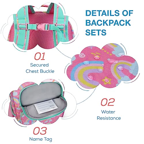 mommore Kids Backpack for Boys Girls 4-8 Kindergarten Elementary School Backpack with Lunch Box - 15” H Fit Folder - color: Rainbow, style: 3 Pcs