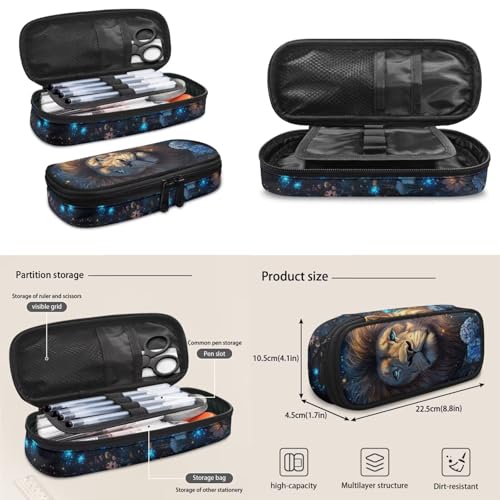 Aesthetic Lion Backpack for Kids Girls Backpack with Lunch Box Water Bottle Carrier and Fabric Pencil Pouch 4Pcs Set 17" Bookbag with Large Front Pocket for School Sturdy Elementary School Bag - color: Aesthetic Lion-2