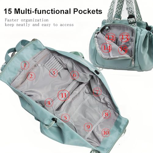 Tote Bag Large Capacity Lightweight Backpack with 15 Pockets Nylon Shoulder Bag for Car Travel Mother Bag - color: Mint Green