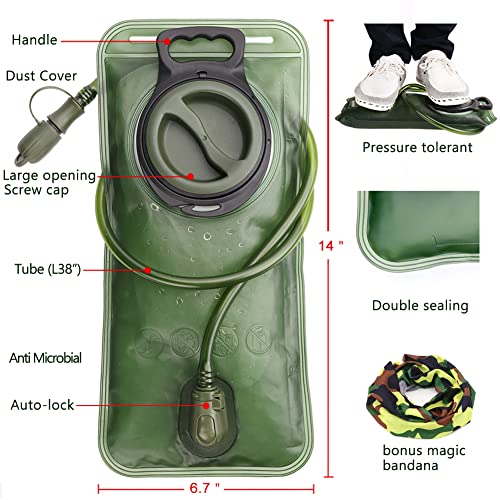 Hydration Bladder, 1.5-2-3L Water Bladder for Hiking Backpack, BPA-Free Leak Proof Water Reservoir Storage Bag, Water Pouch Hydration Pack for Camping Cycling Running - color: 1.5L Water Bladder - Military Green