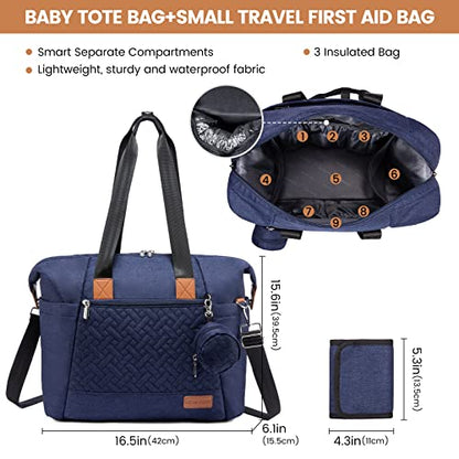 LOVEVOOK Diaper Bag Tote, Baby Diaper Bag Waterproof Travel Diaper Tote with Changing Pad - color: Navy Blue