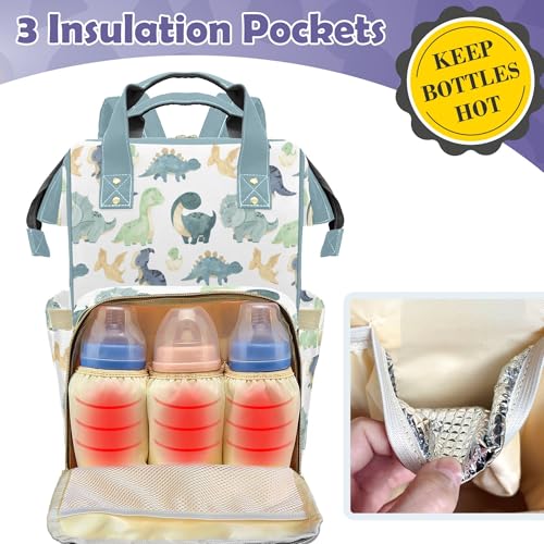 Dinosaur Personalized Name Nappy Bag Large Capacity Baby Diaper Bags, Color Green Monogram Daypack Custom Name Backpack Casual Daypack Bag Gifts for Nephew Son Grandson - color: Green Dinosaur 01