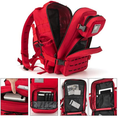 QT&QY 25L/45L Military Tactical Backpack For Men Molle Daypack 3 Day Bug Out Bag Hiking Rucksack With Bottle Holder - color: 25l Red