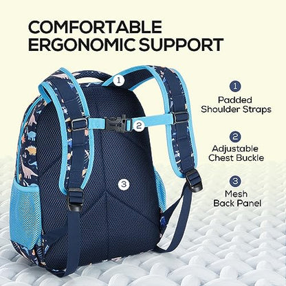 mommore 2-in-1 Kids Backpack, Insulated Lunch Compartment Dinosaur Toddler Backpack Lightweight Kindergarten Preschool Bookbag for Boys with Chest Strap, for Travel Daycare, Blue - color: Dinosaur