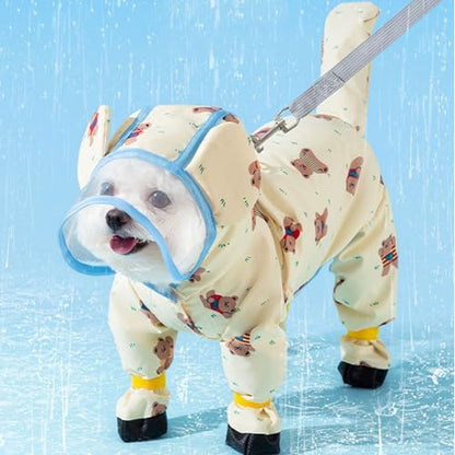 Junchl Small Dog Raincoat Rainboots with D-Ring, Full Coverage Dog Rain Jacket Slicker Poncho, Waterproof Dog Rain Jacket with Reflective Strip, Rainboot, Tail Cover Yellow Bear S - color: Yellow Bear, size: S:Back 10"(3-5lb)