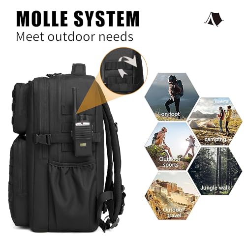 Wotony Military Tactical Backpack for Men Waterproof Daypack 3 Day Assault Pack Molle Bag with Water Bottle Holder - color: Green Leaves, size: 35L