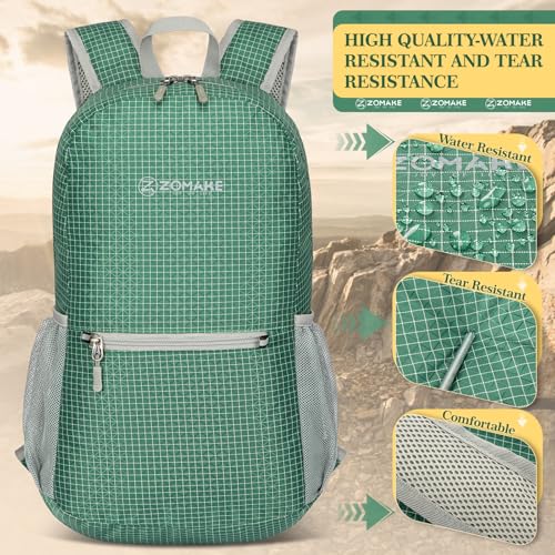 ZOMAKE Ultra Lightweight Hiking Backpack 20L, Packable Small Backpacks Water Resistant Daypack for Women Men(Camouflage Green Plaid) - color: Camouflage Green Plaid