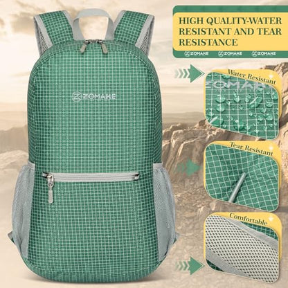 ZOMAKE Ultra Lightweight Hiking Backpack 20L, Packable Small Backpacks Water Resistant Daypack for Women Men(Camouflage Green Plaid) - color: Camouflage Green Plaid