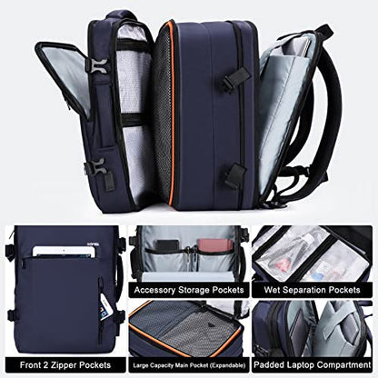 HOMIEE 40L Expandable Carry on Backpack Fit 15.6 Inch Laptop with USB Charging Port for Business Weekender, TSA Approved Personal Item Travel Backpack Waterproof Luggage Suitcase - color: Blue