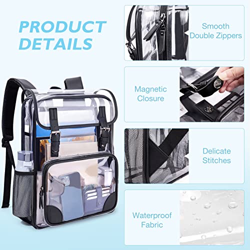 mommore Clear Backpack Heavy Duty Large Clear Bookbag for School Transparent PVC Stadium Approved See Through Back Pack - color: Black, style: Clear Backpack