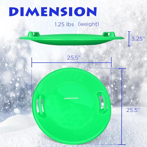 Slippery Racer Heavy-Duty Cold Resistant Downhill Pro Adults and Kids Plastic Outdoor Winter Saucer Disc Snow Sled with Handles - size: 1 PACK, style: Green