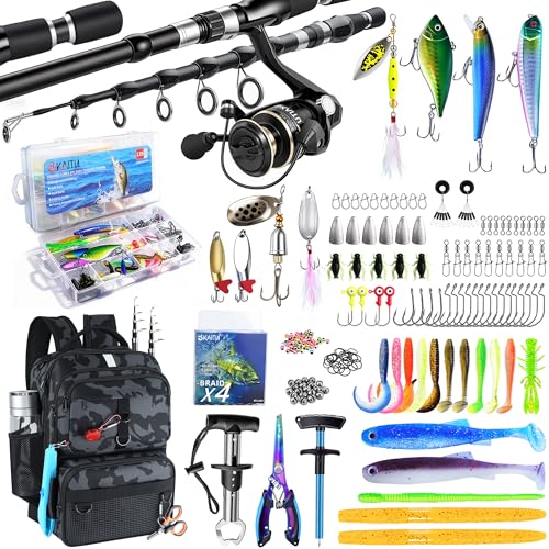 Fishing Backpack with Tackle Boxes and Rod Holder, 24L Fishing Sling Bag with Fishing Lures Kit, Fishing Gear Bag Gifts for Men Women - Camo Black Backpack - color: Camo Black