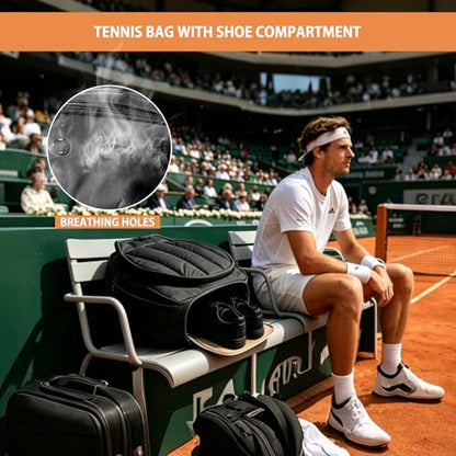BeGyoku Tennis Backpack,Tennis Bag with Shoe Compartment&Waterproof Pocket&Fence Hook,Tennis Racket Bag Holds 2 Rackets,Large Tennis Bags for Women Men,Gym Sports Bag for Teennis Pickleball Badminton - color: Black