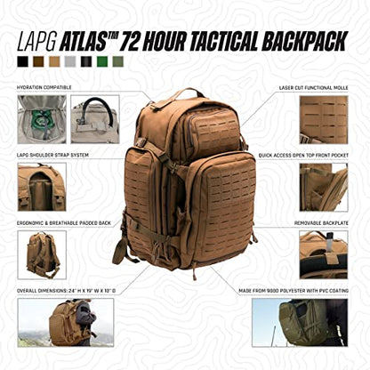 LA Police Gear Atlas 72 Hour Tactical Backpack for Men & Women, Large Bug Out Bag with MOLLE System, Hiking Hunting Combat Backpack, OD Green - color: Od Green