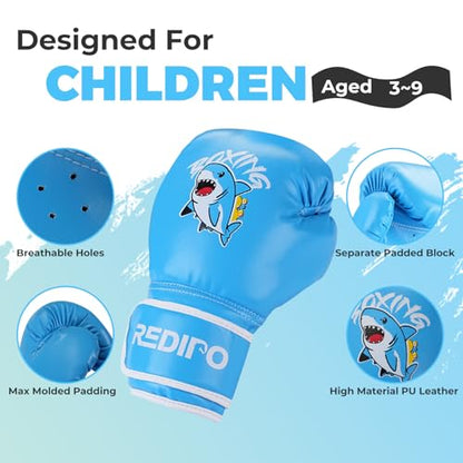 Kids Boxing Gloves, Youth Boxing Training Gloves for Kids 3-9 Year Boys and Girls, 4&6OZ Fighting Gloves, Punching Bag Kickboxing Thai Mitts MMA Training Sparring Gloves - color: Blue, size: 6OZ