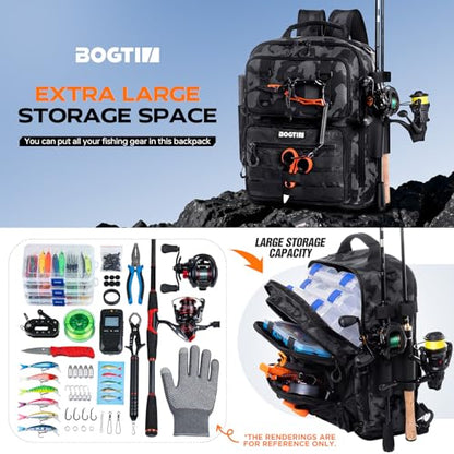 Fishing Backpack with Tackle Boxes and Rod Holders, Fishing Bag with Fishing Lure Kit Water-resistant Sling Tackle Bag Store Gear and Equipment, Bait Gifts for Men Woman Anglers-Camo Backpack - color: Camo