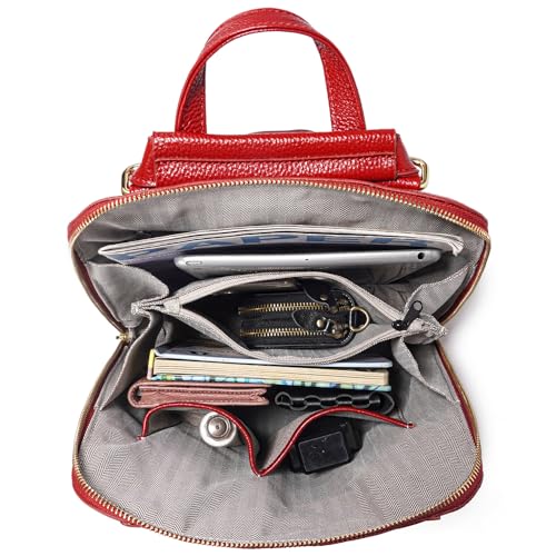 zency 100% Genuine Leather Knapsack Ladies Alligator Pattern Women Backpack For Work Laptop (Dark Red) - color: Dark Red
