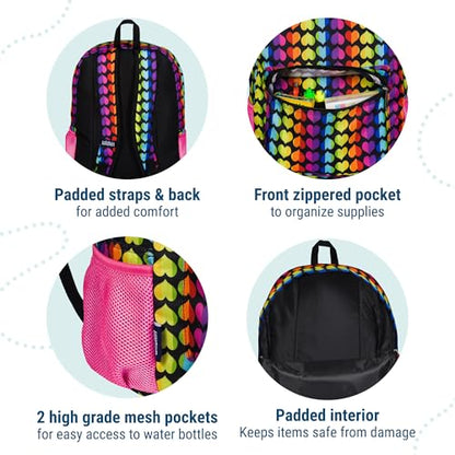 Wildkin 16-inch Kids Backpack – Durable, Padded & Spacious School Bag for Boys & Girls - Rainbow Hearts - color: Rainbow Hearts
