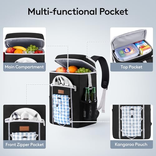 Lifewit Cooler Backpack, 45 Cans Insulated Picnic Backpack with 2 Leak Proof Compartments for Men Women, Cooler Bag for Beach, Travel, Camping, Lunch, Hiking, BBQ, Black - size: 45 Can(28L)