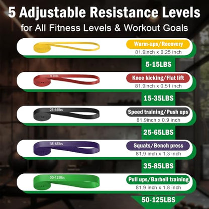 Pull Up Assistance Bands, Resistance Bands Set with Handles for Men Women, Workout & Exercise Bands, 5-Level Elastic Bands for Working Out, Stretch Bands for Home Gym, Stretching & Physical Therapy