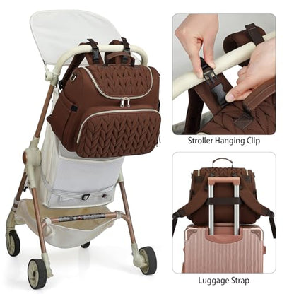 Small Diaper Bag Backpack Quilted Mini Baby Crossbody Diaper Bag Tote for Mom and Baby Girls Boys (Brown) - color: Brown