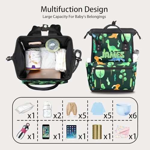 Custom-Baby-Boy-Backpack Dinosaur Nappy-Bag Personalized Diaper-Backpack for New Dad Mom Gifts Stroller Rucksack for Baby-Boys Waterproof Baby Mommy Bag 11x7x15.7 New Baby Bag - color: Color 1