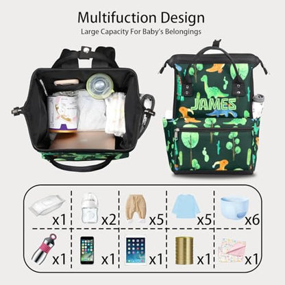 Custom-Baby-Boy-Backpack Dinosaur Nappy-Bag Personalized Diaper-Backpack for New Dad Mom Gifts Stroller Rucksack for Baby-Boys Waterproof Baby Mommy Bag 11x7x15.7 New Baby Bag - color: Color 1