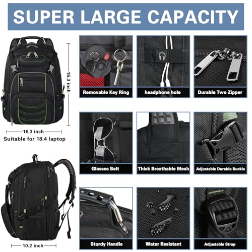 SINVICKO Travel Laptop Backpack,Extra Large 18.4 Inch Laptop RFID Anti Theft TSA Friendly Backpack,Water Resistant Backbag,Heavy Duty Computer Bag for Women Men,21.2 * 15.5 * 11.5 inch Green - color: Rfid 18.4 Inch Green