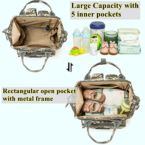 Diaper Bag Backpack for Dad and Mom with USB Charging Port Stroller Straps and Insulated Pocket,army military Travel Nappy Backpack for Daddy/Mommy (Camo) - color: Camo