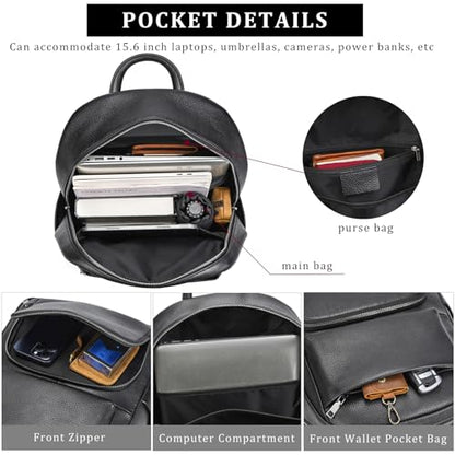 Laptop Leather Travel Backpack For Men Carry On Back Pack For Business Work computer Backpacks Fit 15.6" Laptop - color: Bb-00 Black