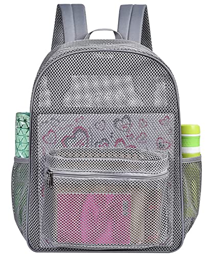 MCWTH Heavy Duty Mesh Backpack, See Through School College Student Mesh Bookbag (Grey) - color: Grey