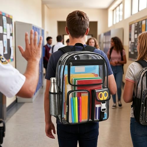 Amylove 29 Pcs Clear Backpacks with Study Supplies, 17in Transparent PVC Bag for Elementary, Intermediate, or High School, Stadium Approved See Through Bookbag to Study Supplies for Students - size: 17in