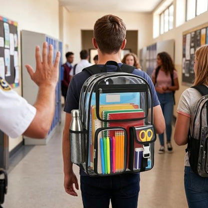 Amylove 29 Pcs Clear Backpacks with Study Supplies, 17in Transparent PVC Bag for Elementary, Intermediate, or High School, Stadium Approved See Through Bookbag to Study Supplies for Students - size: 17in