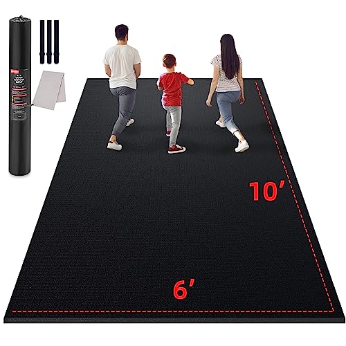 GymCope Large Exercise Mat for Home Workout,12‘x6’/10'x6'/9'x6'/8'x6'/7'x5'/6'x4' (7mm) Extra Thick Workout Mat, High-Density Gym Mat for Cardio, Jump Rope, MMA, Weights (Shoe-Friendly) - color: 10'*6'Black