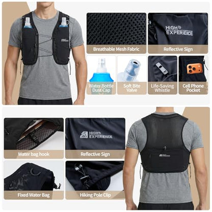 Running Vest Lightweight Packable Trail Hydration with 2 17oz Soft Flask Jogging Marathon Hiking Women Men - color: Black, size: Medium