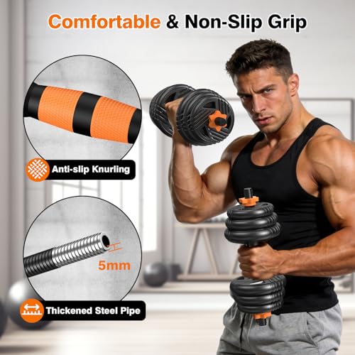 Adjustable Dumbbell Set, 33/44/66/88lbs Free Weights Set with Connector, 5 in 1 Weights Dumbbells Set Used as Barbell, Kettlebells, Push up Stand, Weight Plate, Exercise & Fitness Equipment for Home Gym Workout - color: 44LB (22LB-Pair)