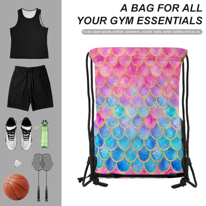 Mermaid Drawstring Backpack Gym Bag With Shoe Compartment String Bag Sport Beach Swimming Sackpack For Women Men - color: Mermaid