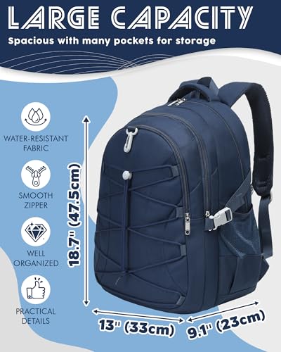 BLUEFAIRY Middle High School Backpack for Teen Boys Girls Large College Bookbag with Laptop Sleeve Back to School Book Bags Mochilas Escolares para Niños Niñas Adolescentes (Dark Blue, Solid) - color: Dark Blue