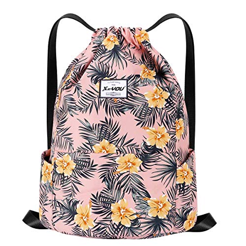 XEYOU Drawstring Sports Backpack Lightweight Gym Yoga Sackpack Shoulder Rucksack Casual Outdoor Daypack for Women and Men | Lightweight - color: Yellow Flower